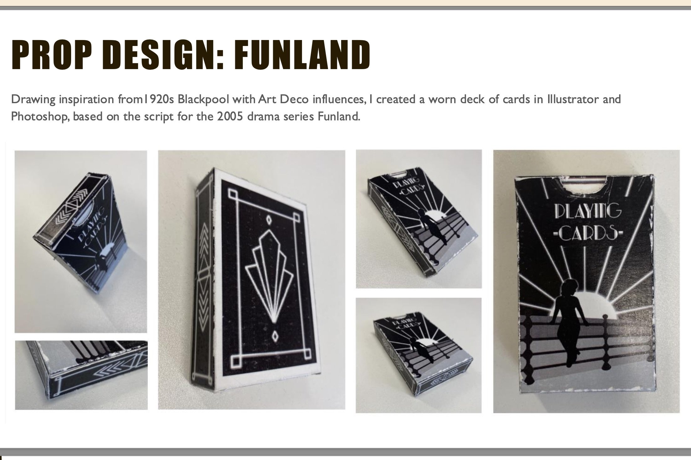 Deck of cards prop design based on the script for 'Funland', 2005. 