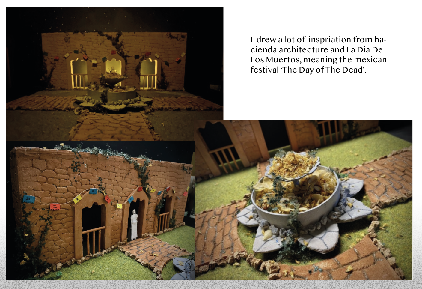 In this project I envisioned a theatre design through a 1/25 scale model,  for an operatic performance based on the old Mexican Myth of La Llorona, or ‘the weeping woman’.  
