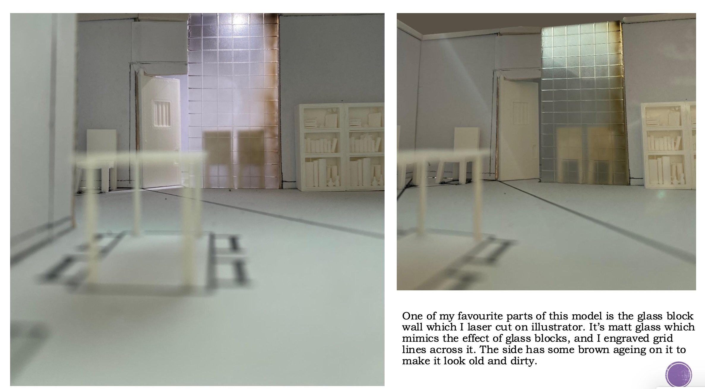1:50 scale white card model for 'The Fantastic Mr Ripley' police station inc. interrogation room concept. 