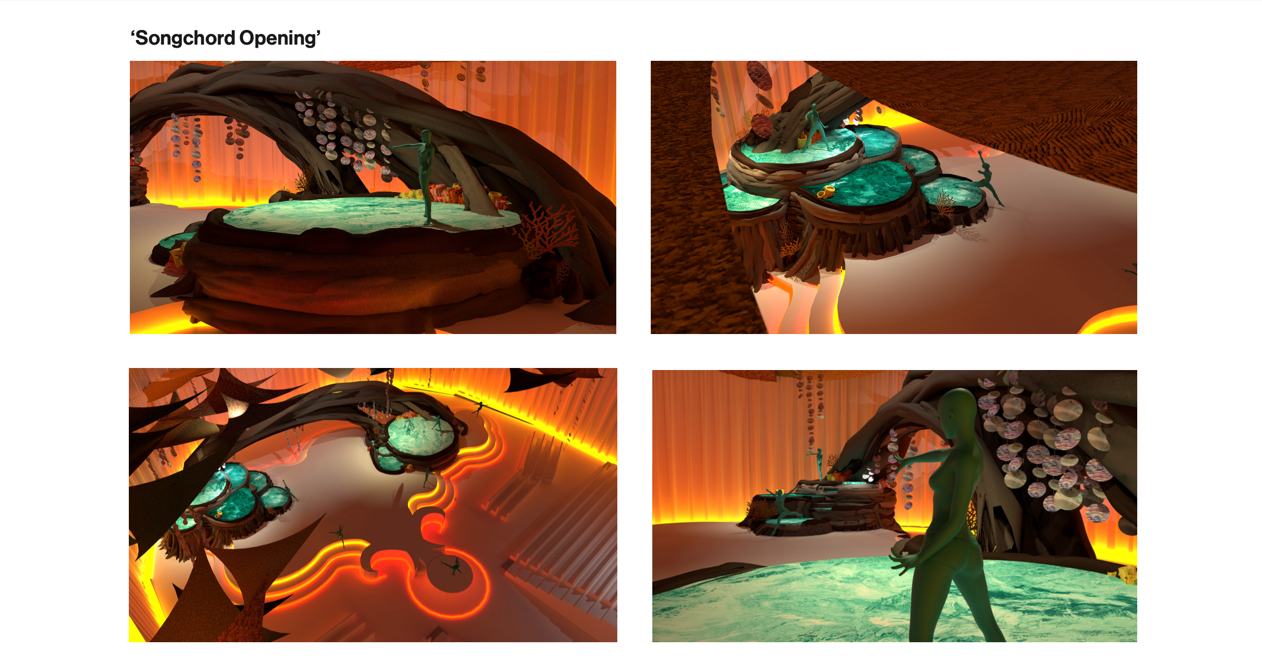 Final renders for 'Songchord Opening', one scene in a stage concept for 'Avatar: The Way of Water'. Designed on SketchUp, rendered using V-Ray. 