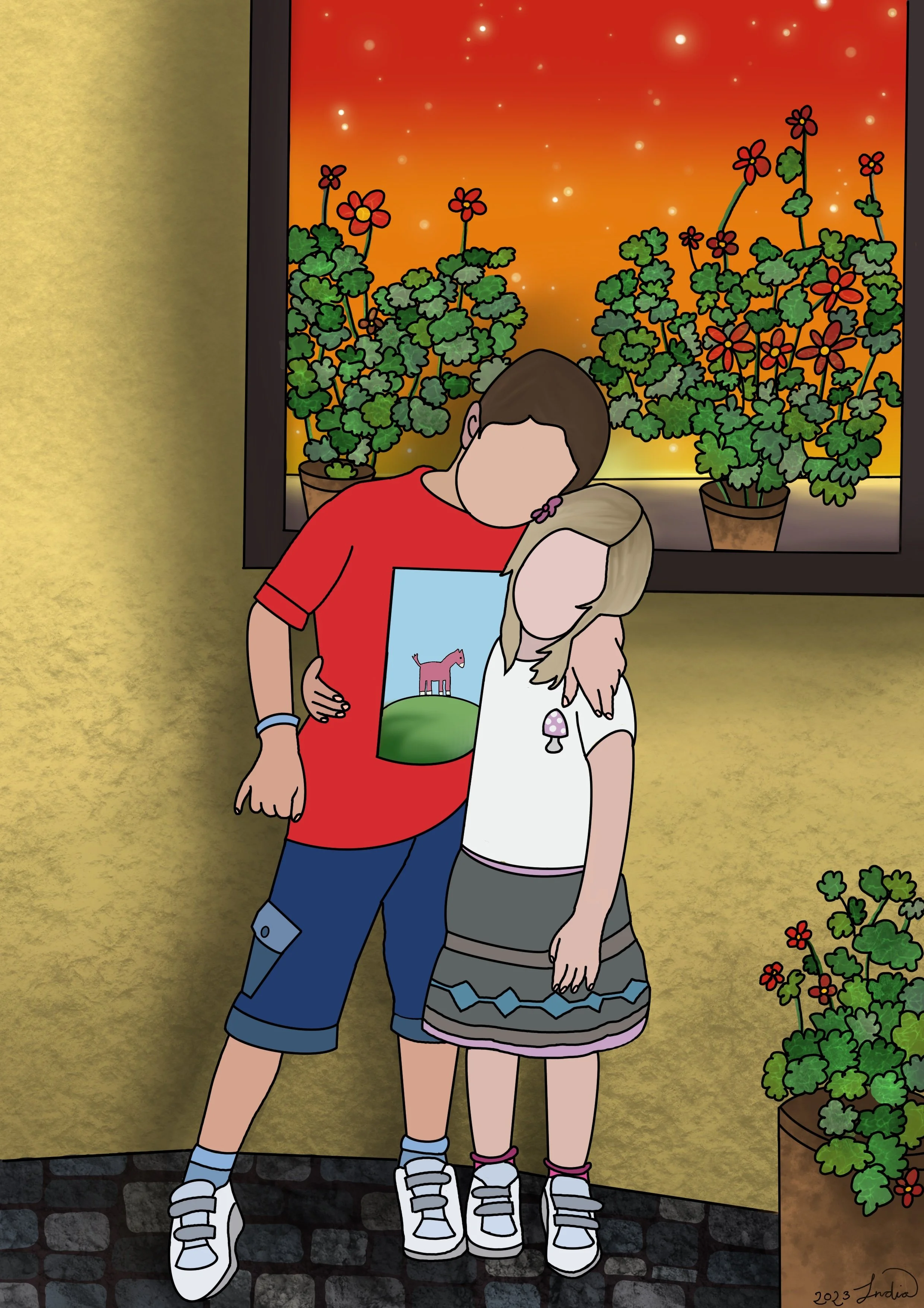 Cartoon commission based on an original photograph, in my own style. 