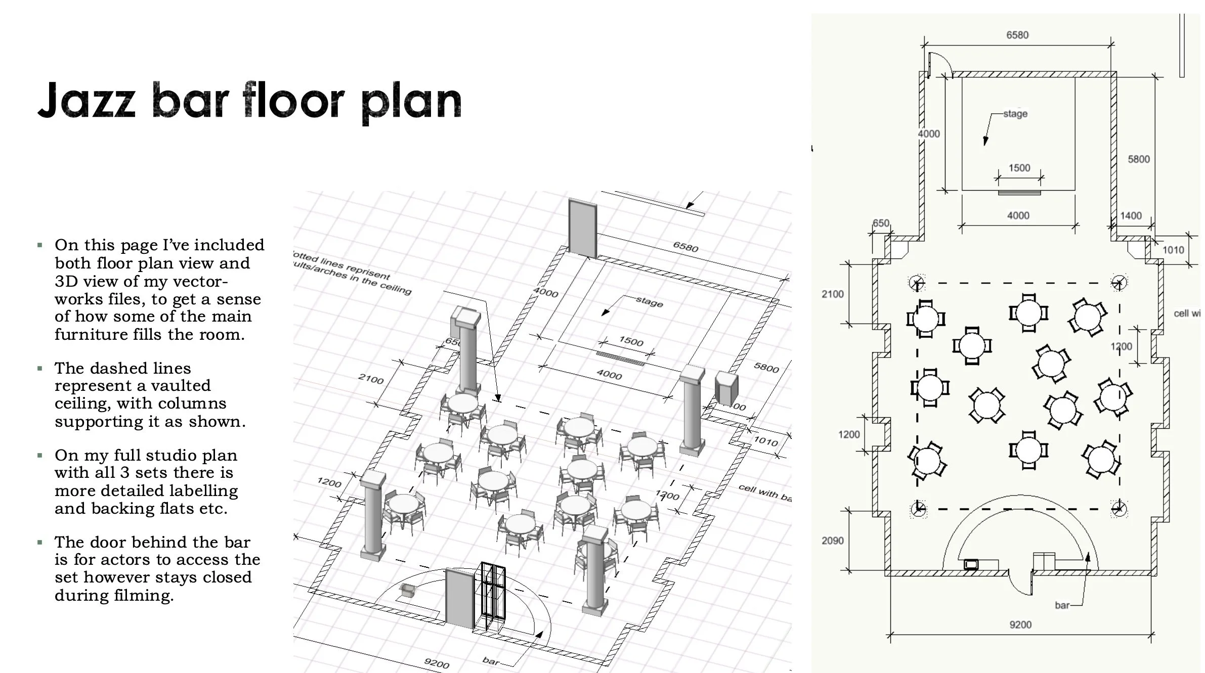 Jazz Bar floor plan for a theoretical concept design of 'The Talented Mr Ripley', 1999. Made in VectorWorks. 