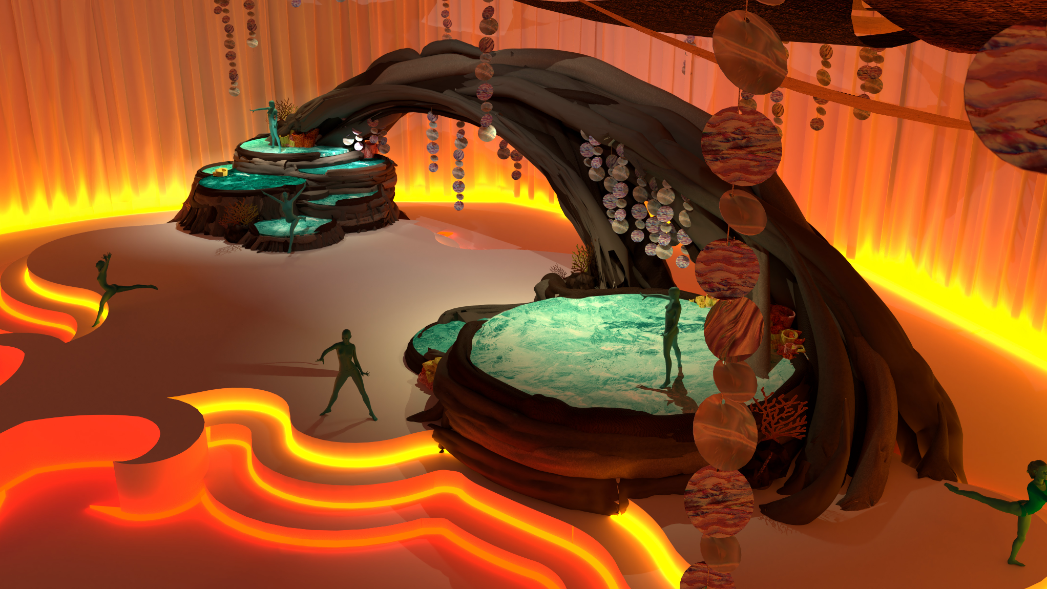 Final render for 'Songchord Opening', one scene in a stage concept for 'Avatar: The Way of Water'. Designed on SketchUp, rendered using V-Ray. 