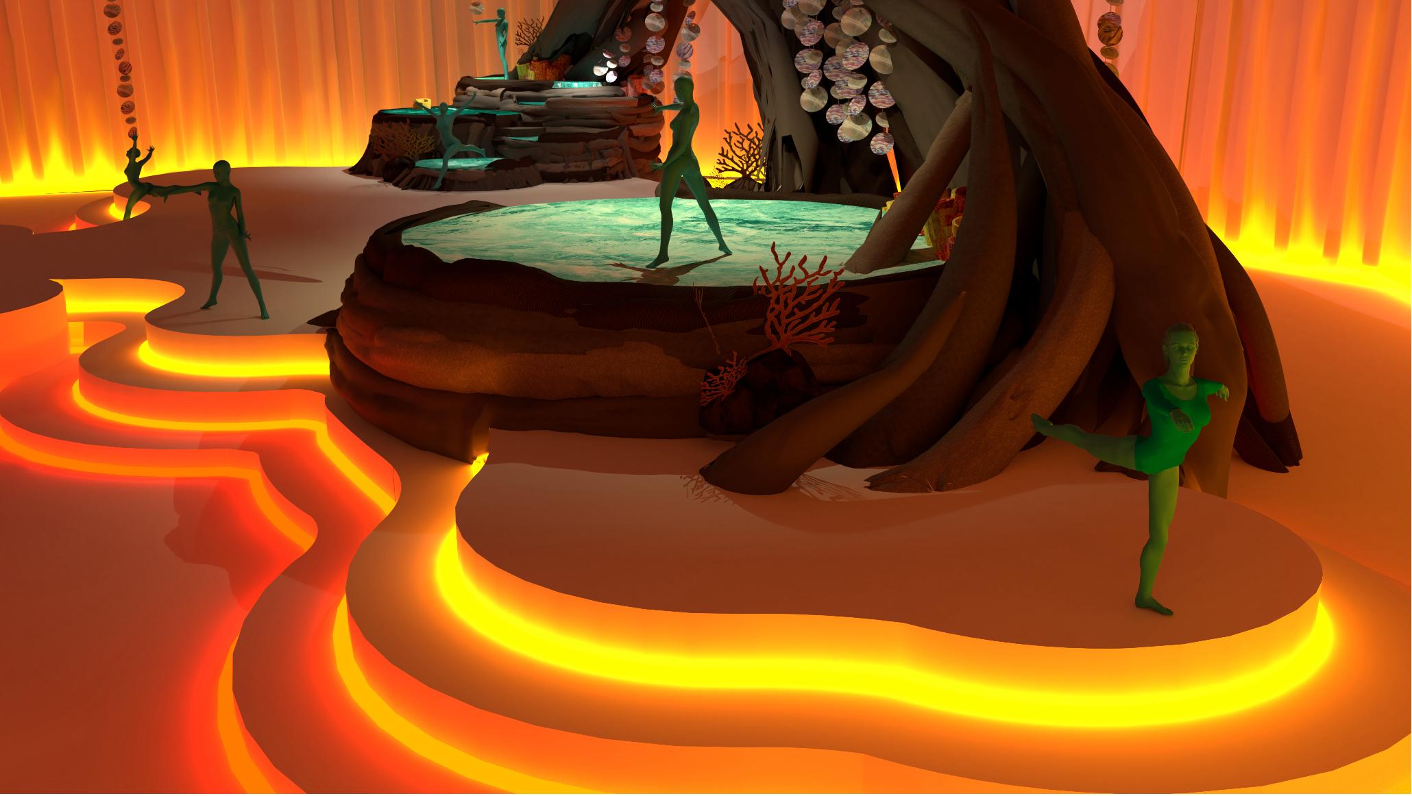 Final render for 'Songchord Opening', one scene in a stage concept for 'Avatar: The Way of Water'. Designed on SketchUp, rendered using V-Ray. 