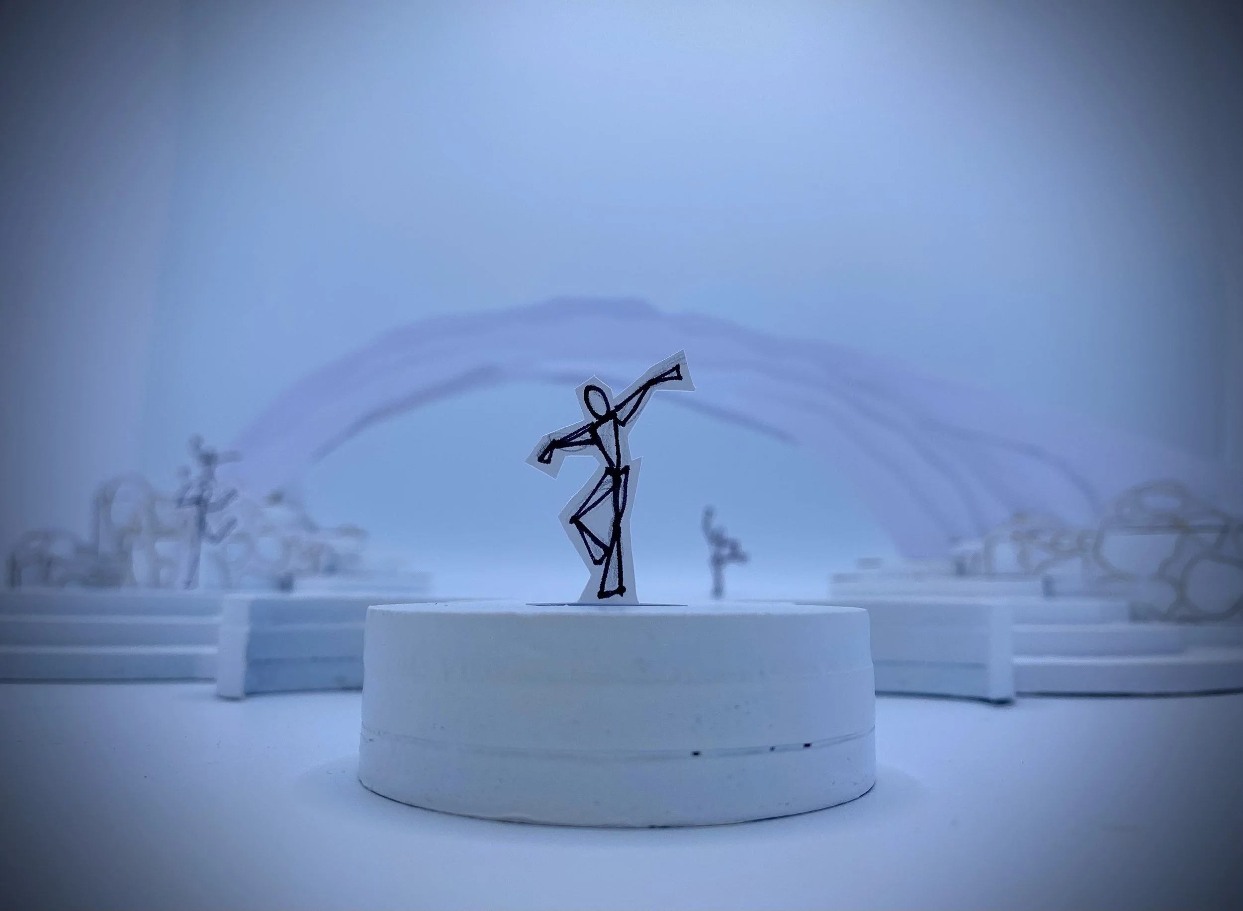 1:50 scale white card model illustrating my stage design for 'Avatar: Live', a live performance concept based on The Way of Water. 