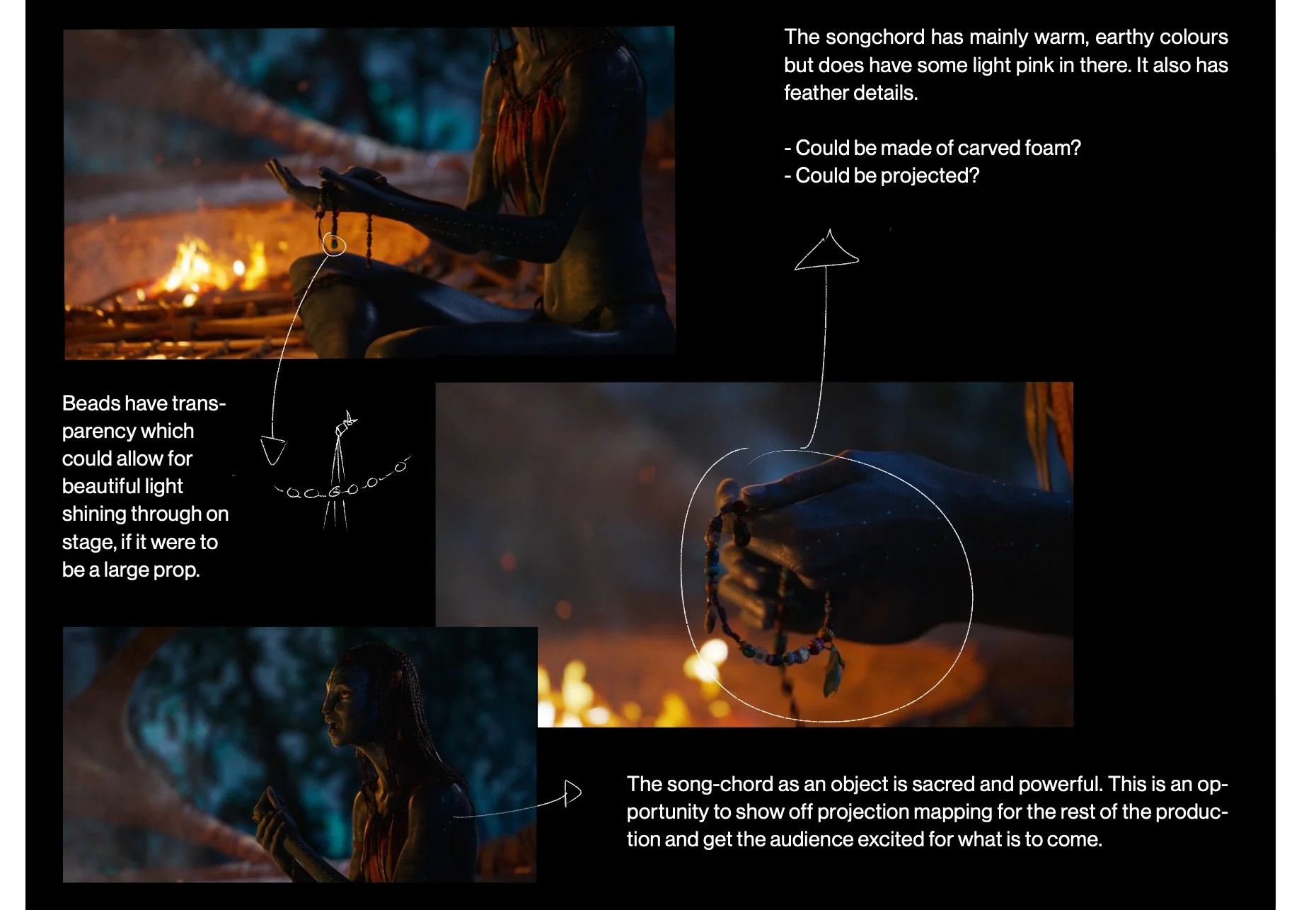 Visual research and thumbnail development board of ‘Songchord Opening’, for my 'Avatar: The Way of Water' stage design concept. 