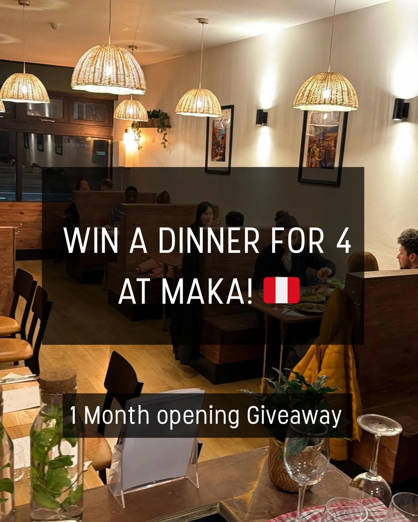 🎉 MAKA 1 MONTH ANNIVERSARY GIVEAWAY 🎉 
WIN A DINNER FOR 4 ON US 🇵🇪 

🥳We are thrilled to celebrate 1 month opening! To celebrate our first month, we&rsquo;re giving away: 

🍽 Dinner for you + 3 friends at MAKA 
Each person will enjoy any main +