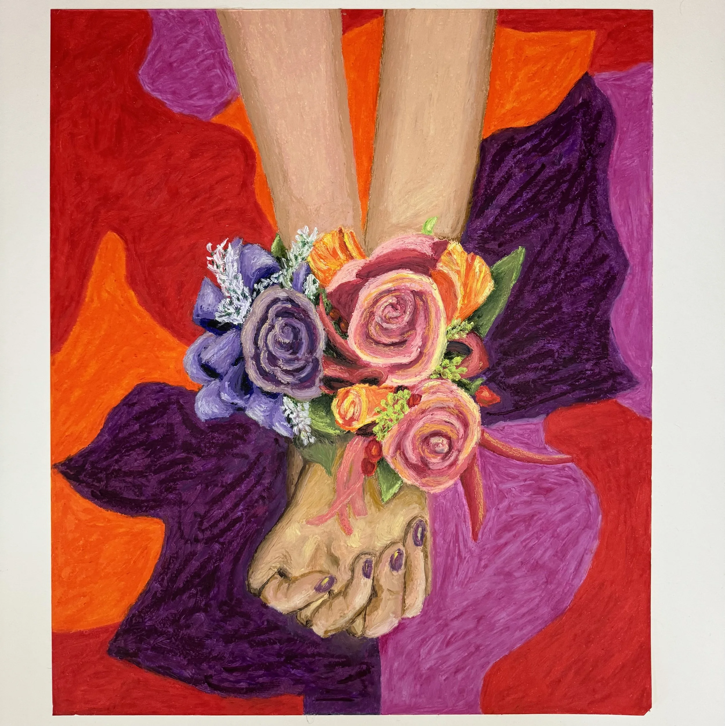 Holding hands,
2024,
Oil pastel on paper,
15.75 x 18.5 inches
