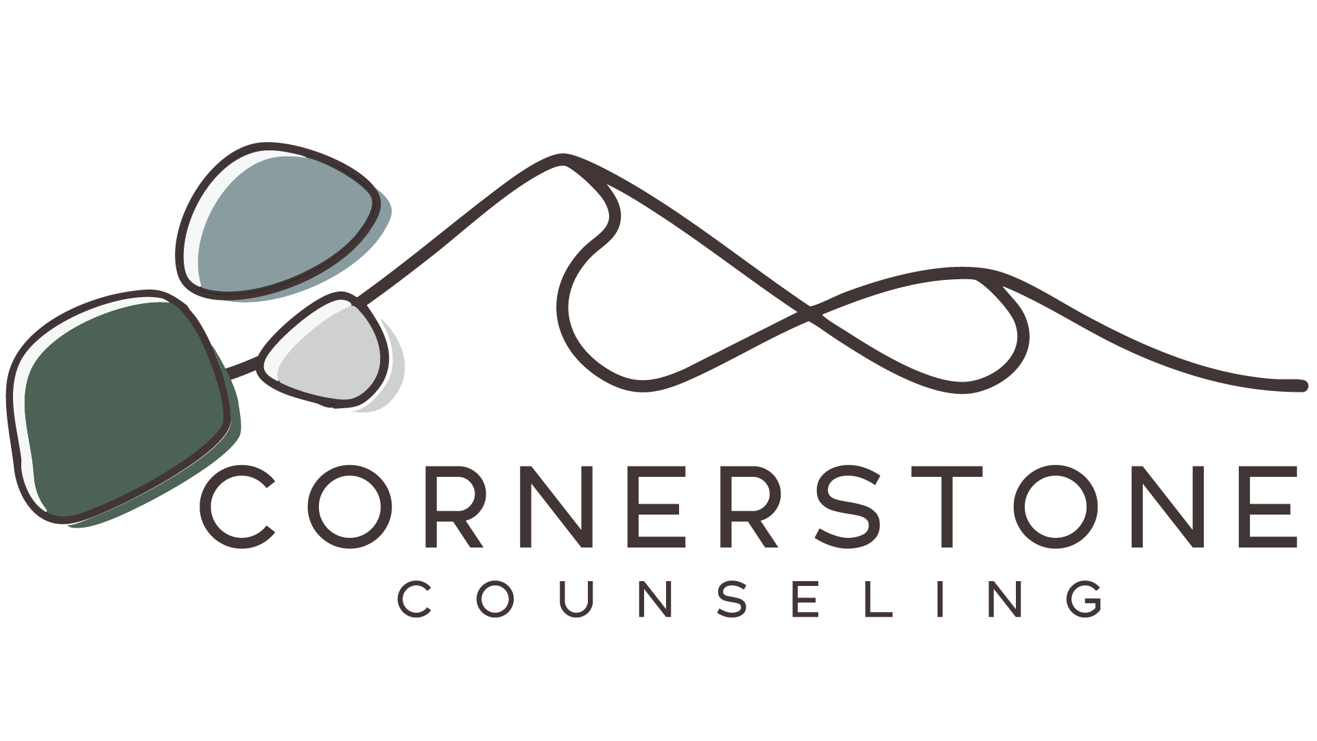 A logo for Cornerstone Counseling featuring three stylized rocks connected by a line, with the text 'CORNERSTONE COUNSELING' below.