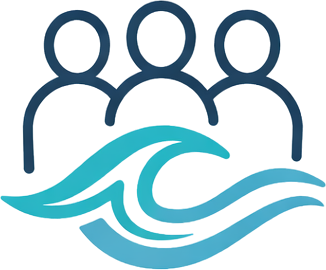 Stylized digital illustration of a rise or growth chart with abstract human figures and a line graph.