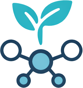 Abstract graphic of a plant growing from a network of connected nodes representing technology and growth.