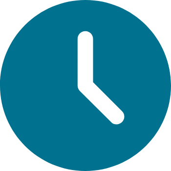 A blue clock icon showing approximately 3:00.
