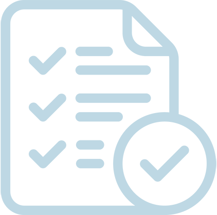 Icon of a checklist with three items and a circle with a checkmark.