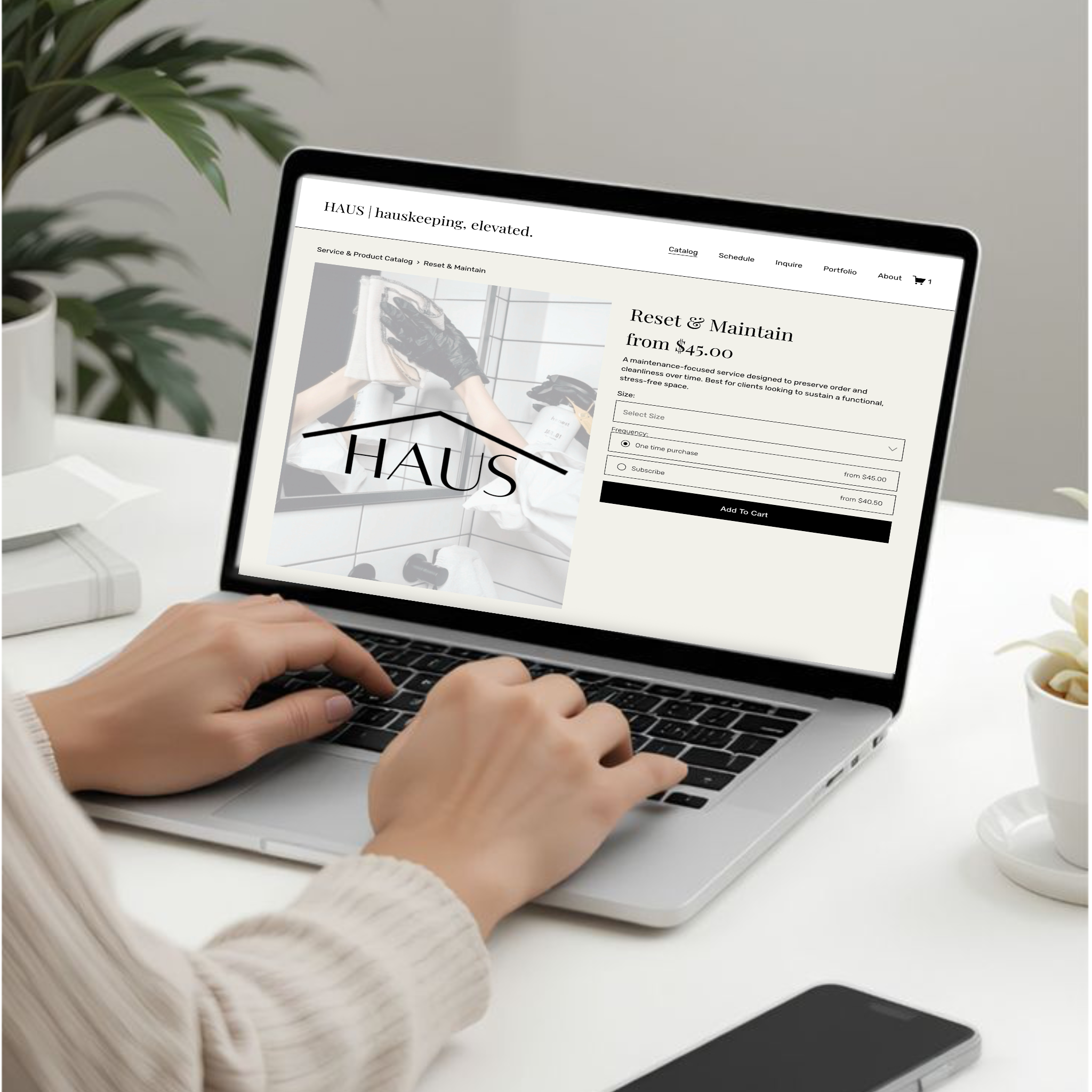 Booking home cleaning service on HAUS website.