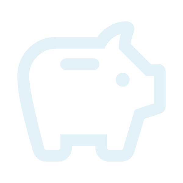 Light blue outline of a piggy bank with coin slot on top.