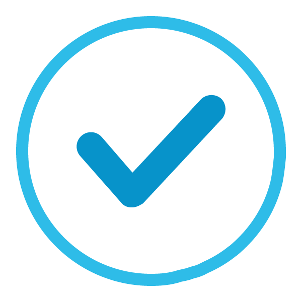 A blue check mark inside a white circle with a blue border.