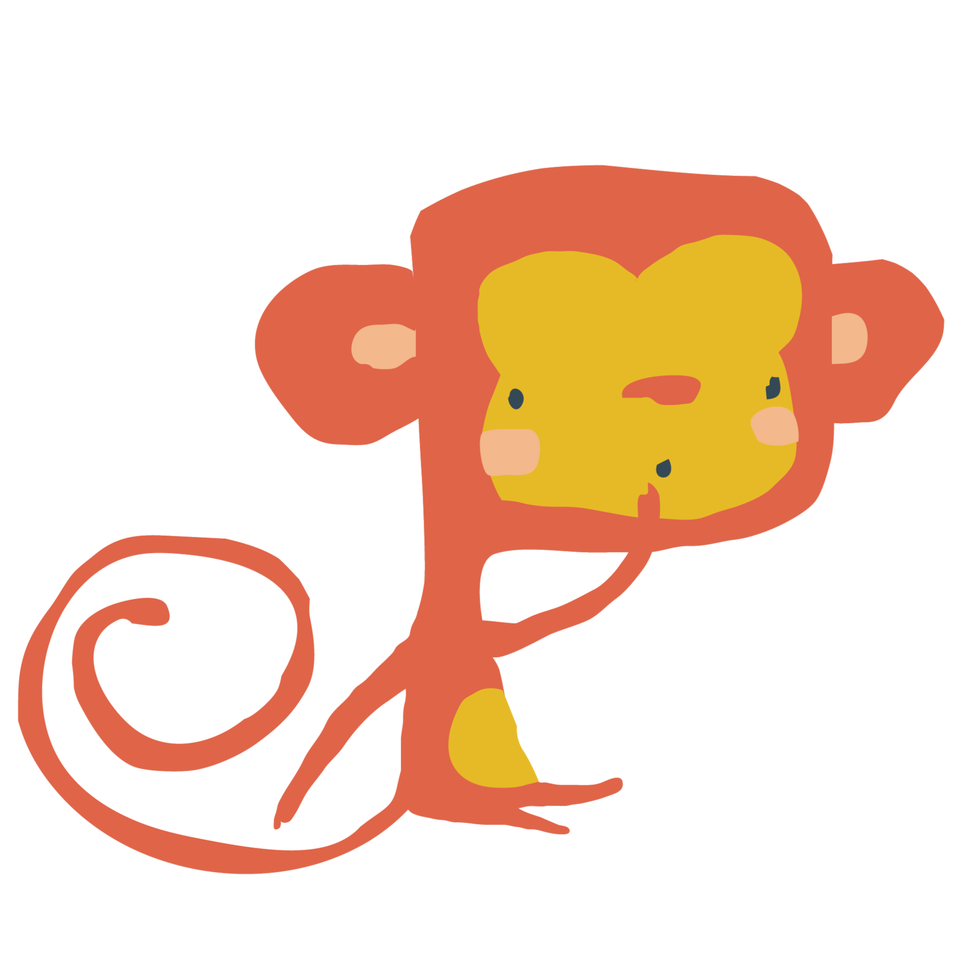 Illustration of a monkey, drawn in a simple, cartoon style with earthy tones and a yellow face.