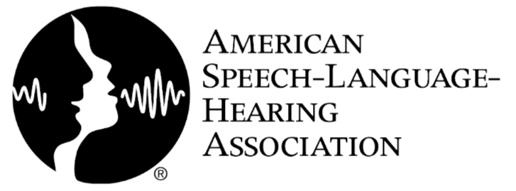 Logo of the American Speech-Language-Hearing Association featuring two faces and sound waves.