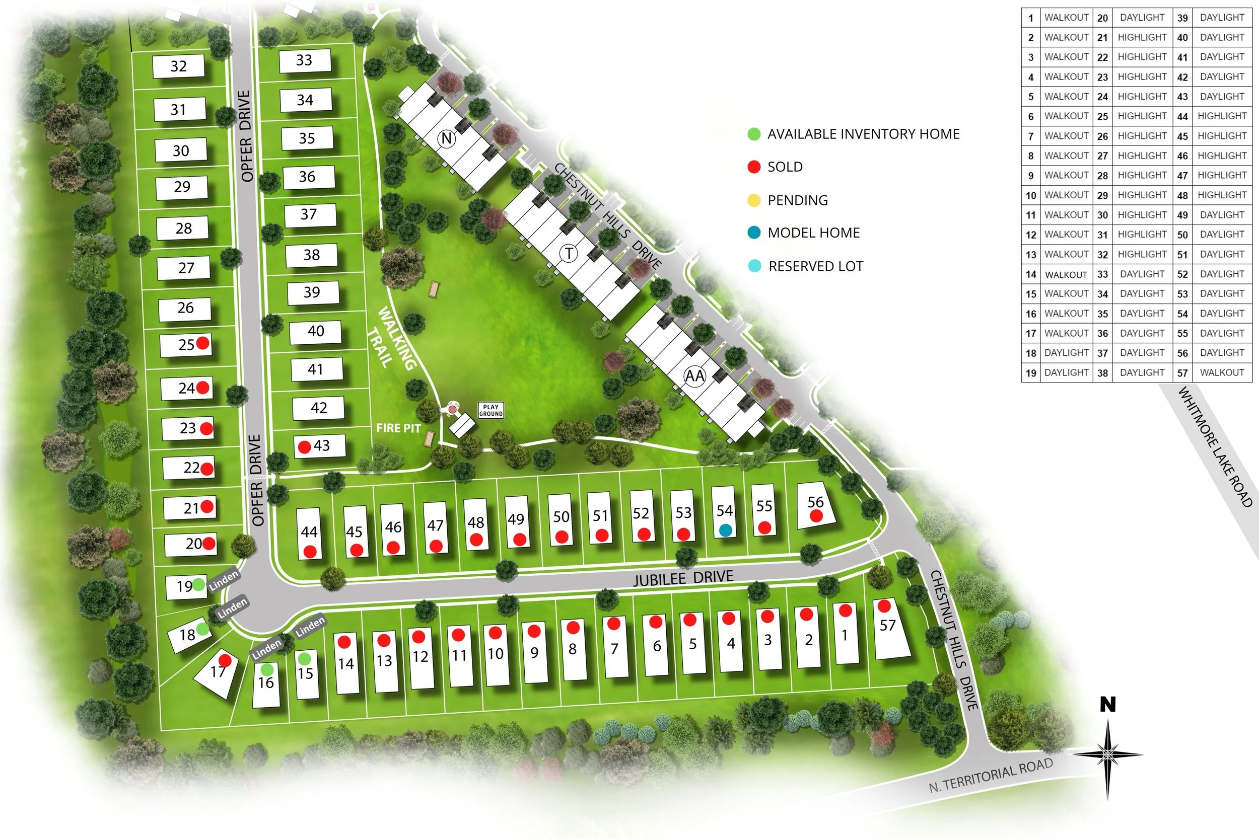 Map of currently available homes for Chestnut Village at Whitmore Lake