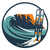 A stylized illustration of a boat on water with two fishing rods set up on the deck.