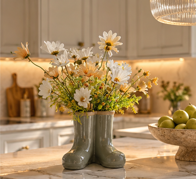 Sage Green Ceramic Wellingtons Vase