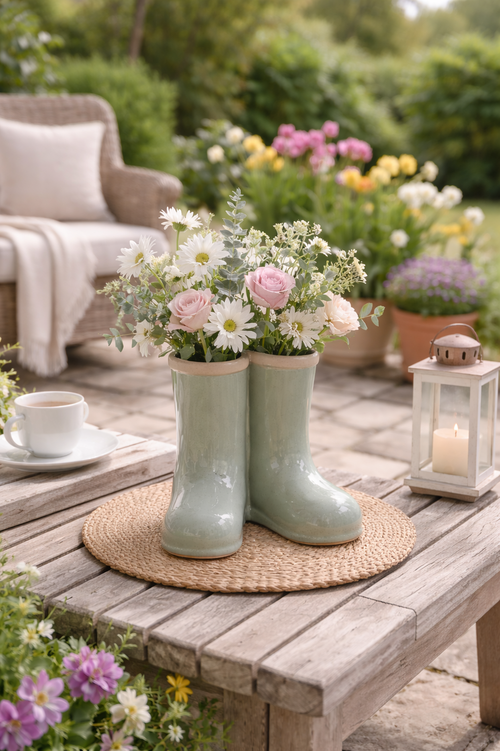Sage Green Ceramic Wellingtons Vase