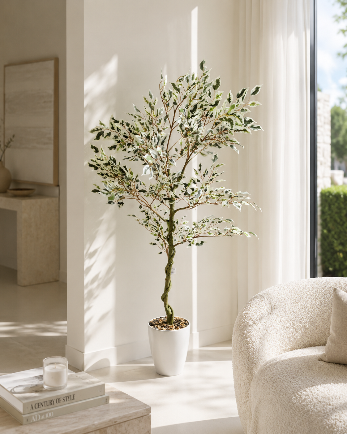 Artificial Ficus Tree 130cm in White Pot
