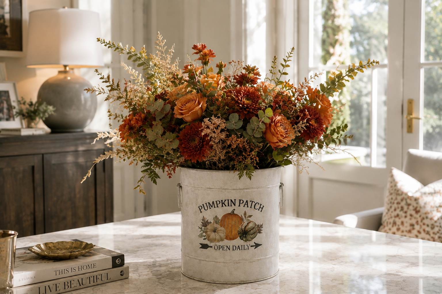 Autumn Harvest Cream Metal Bucket