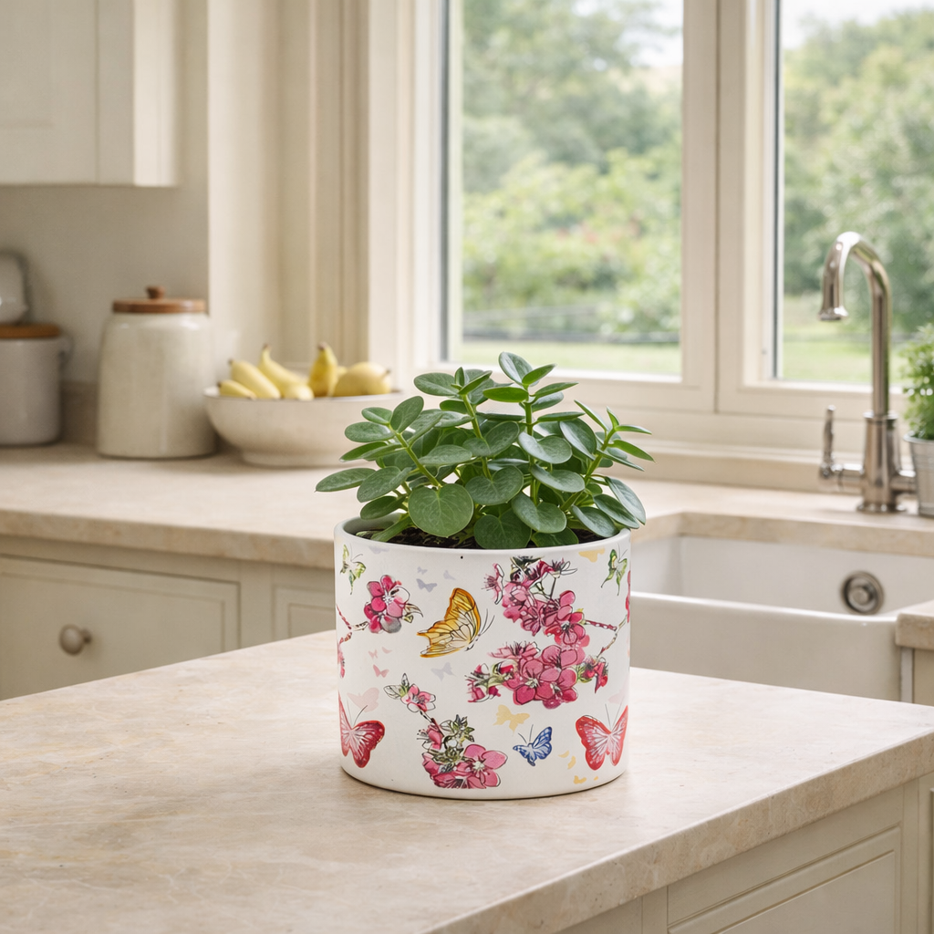Floral Butterfly Ceramic Plant Pot