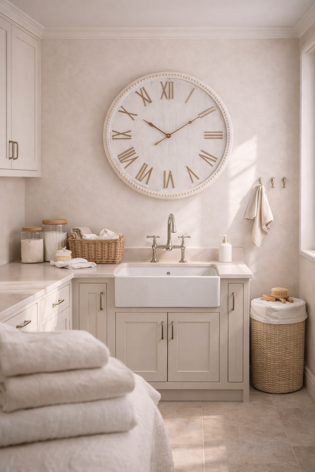 Large Rustic White Clock with Beaded Frame
