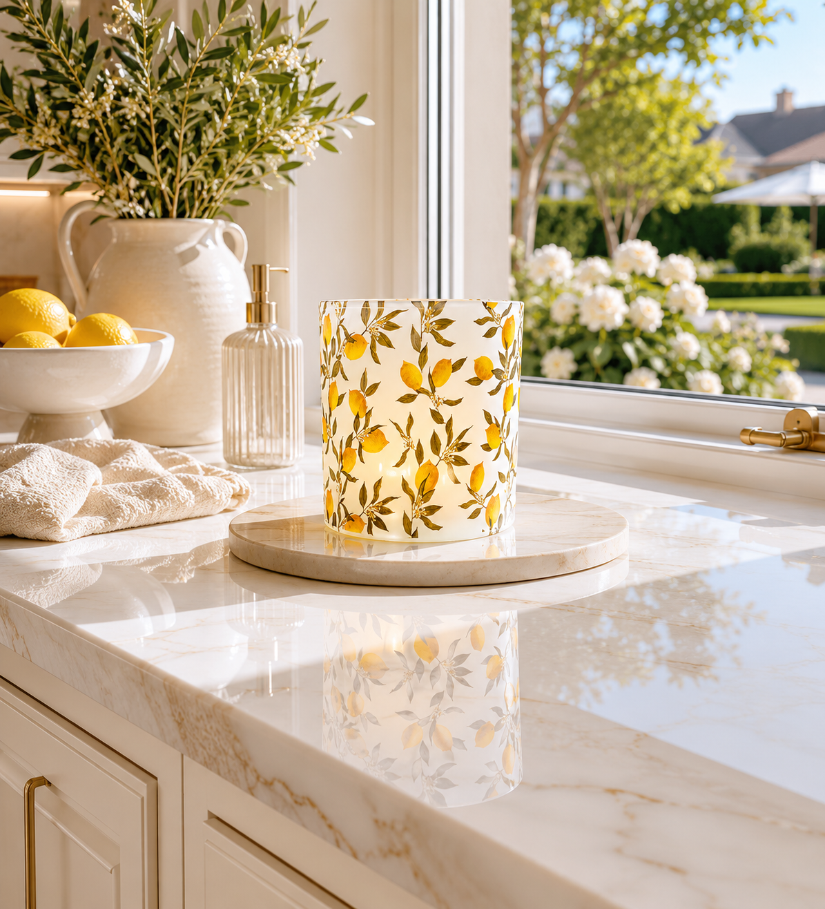 Frosted Glass Lemon Tea Light / Candle Holder