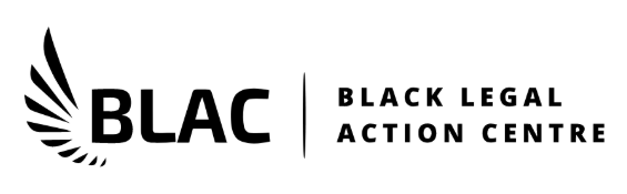 Logo of the Black Legal Action Centre (BLAC) with stylized wings and text.