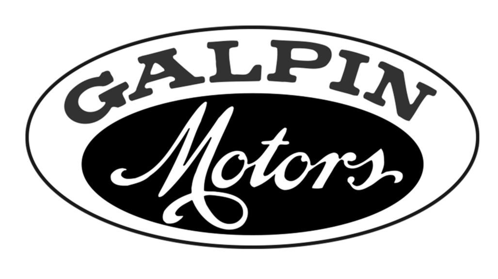 Black and white logo of Galpin Motors with the words 'GALPIN' at the top and 'Motors' in cursive within an oval shape.