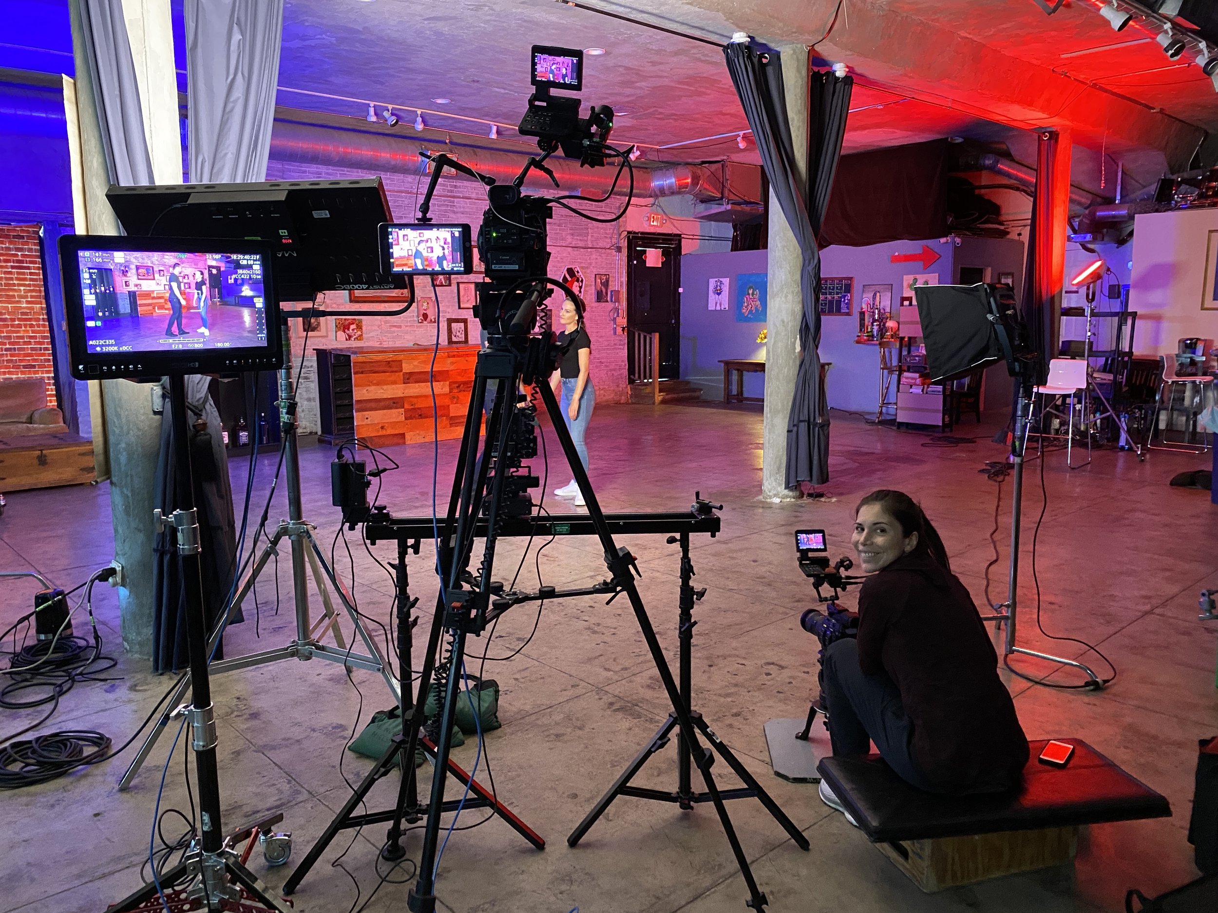 Erika Contreras and Jean Luis Contreras, BTS filming a Bachata online course.