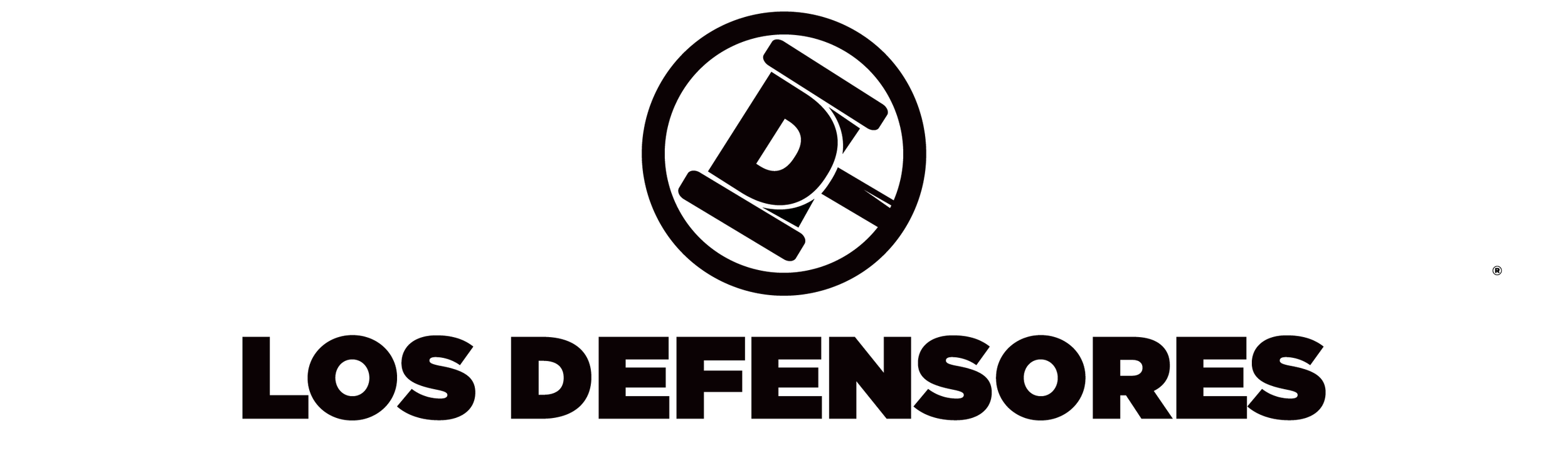 Logo of Los Defensores with a no guns sign above the text.