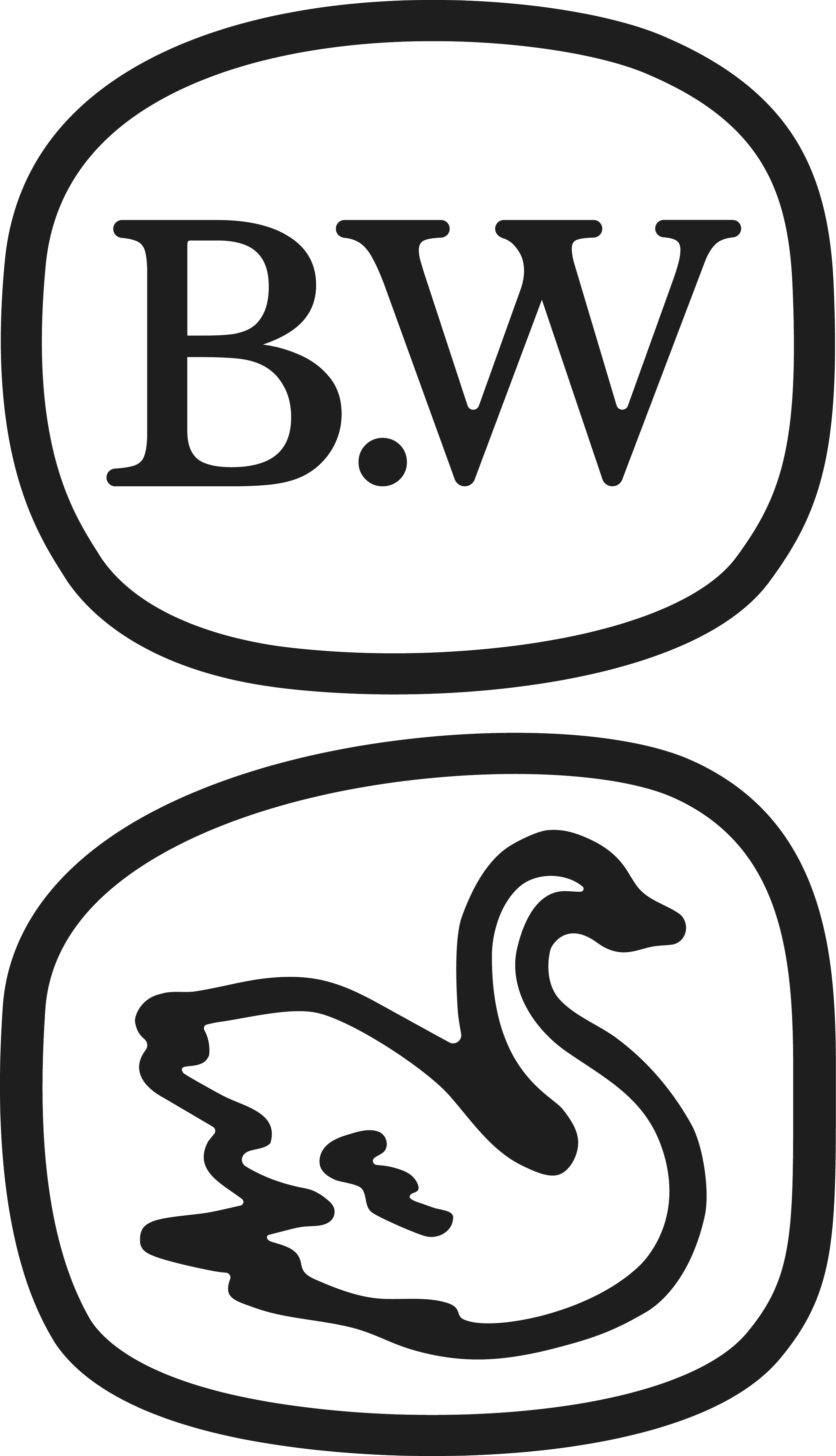 Black and white icons representing the artist’s initials 'BW' and a swan.