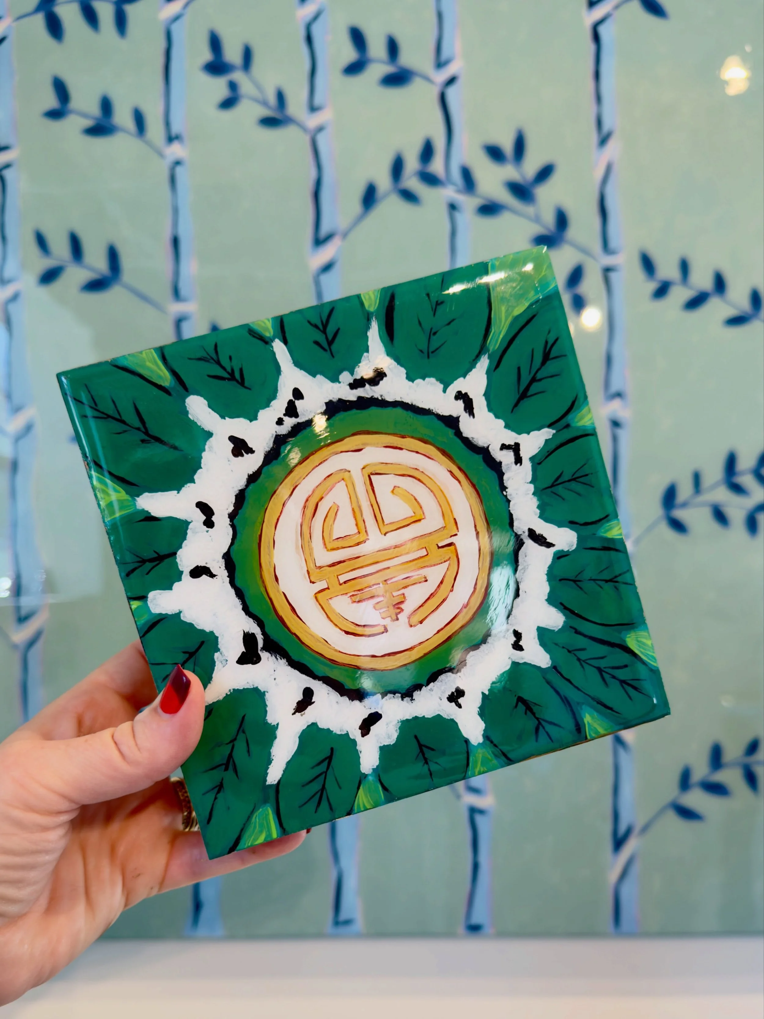 A fresh new batch of petite originals is here! 🥬✨

Meet &ldquo;Bok Choy&rdquo;&mdash;a collection of four 6&rdquo; &times; 6&rdquo; mixed-media pieces featuring deep leafy greens, hand-painted gold Shou medallions, and finished with a glass-like hig