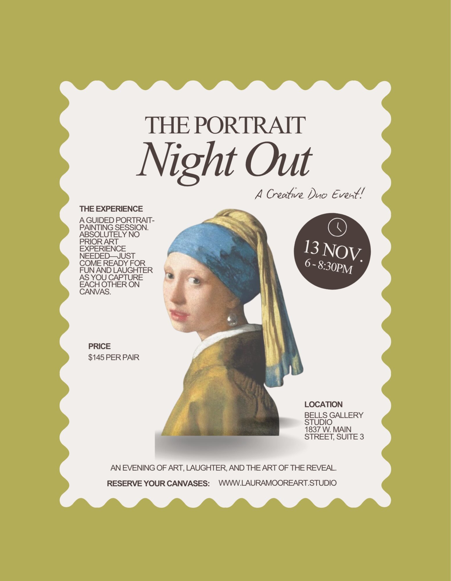 The Portrait Night Out is BACK! 🖌️🥂

A guided portrait-painting session where you paint each other&mdash;and absolutely no experience is required! Expect a night full of laughter, great vibes, and a fun final reveal.

🗓 When: November 13th | 6:00 