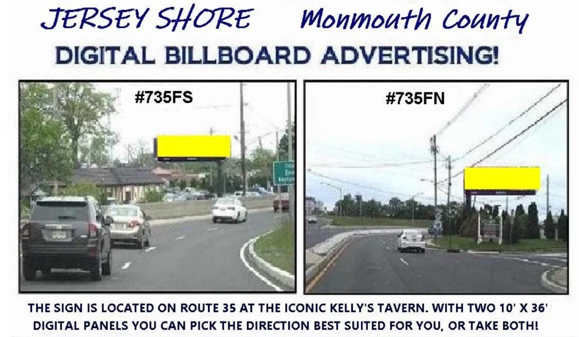 High‑visibility Burke Outdoor Media billboard on Rt 35 near the shore