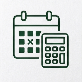 Icon of a calendar with a calculator in front of it.