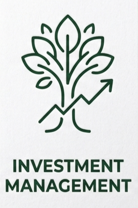 A line drawing of a plant with leaves and a rising arrow incorporated into the design, with the text 'Investment Management' below.