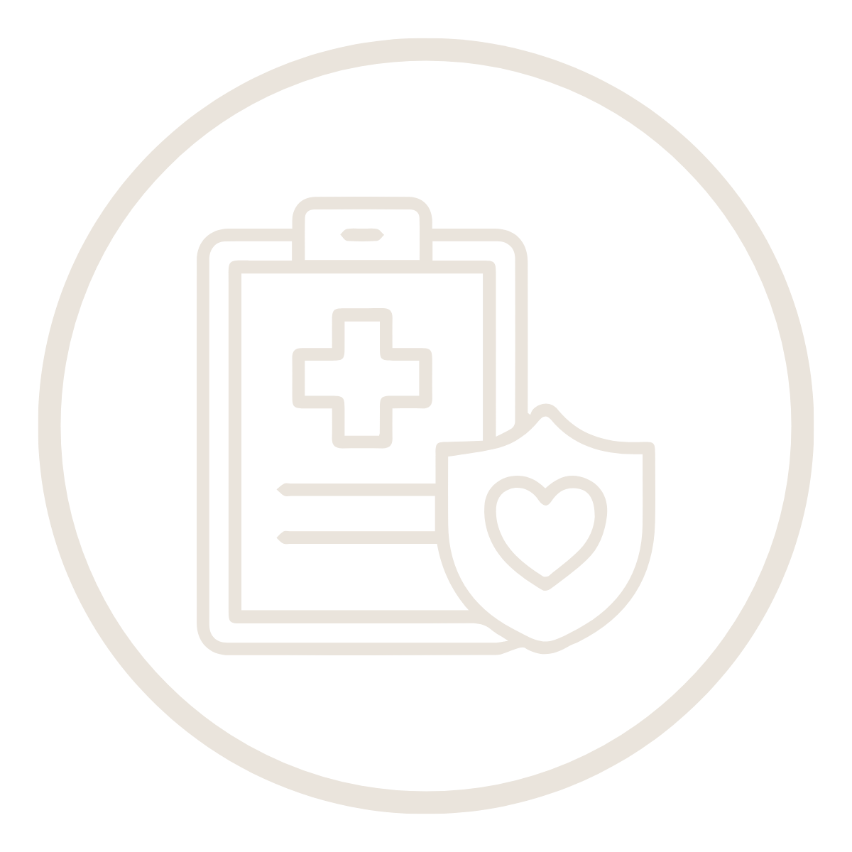 Medical clipboard with a cross symbol and a shield with a heart symbol
