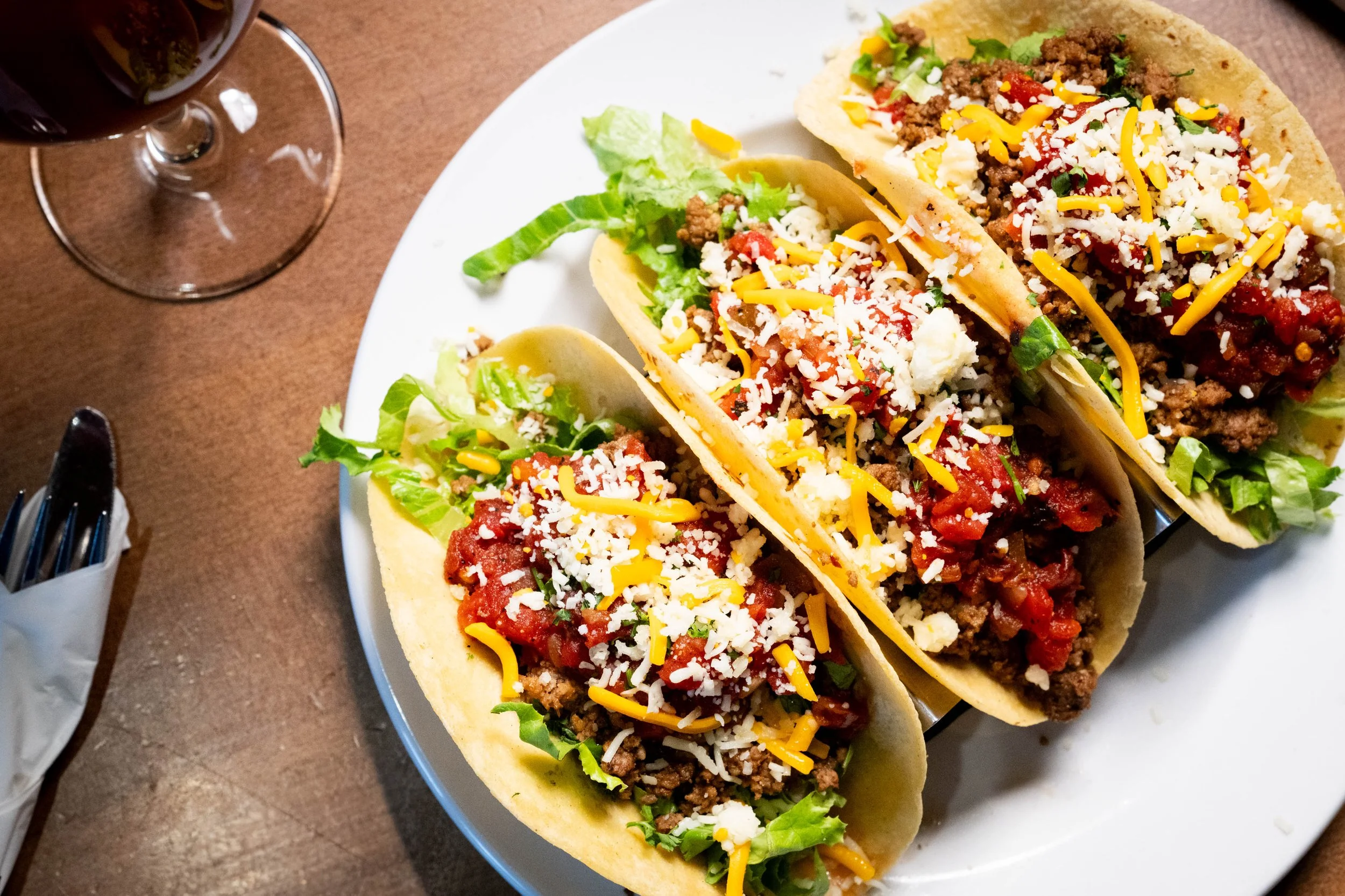 Plate of 3 soft tacos at Barney's Pub & Grill located at Best Western Plus Edmonton Airport Hotel