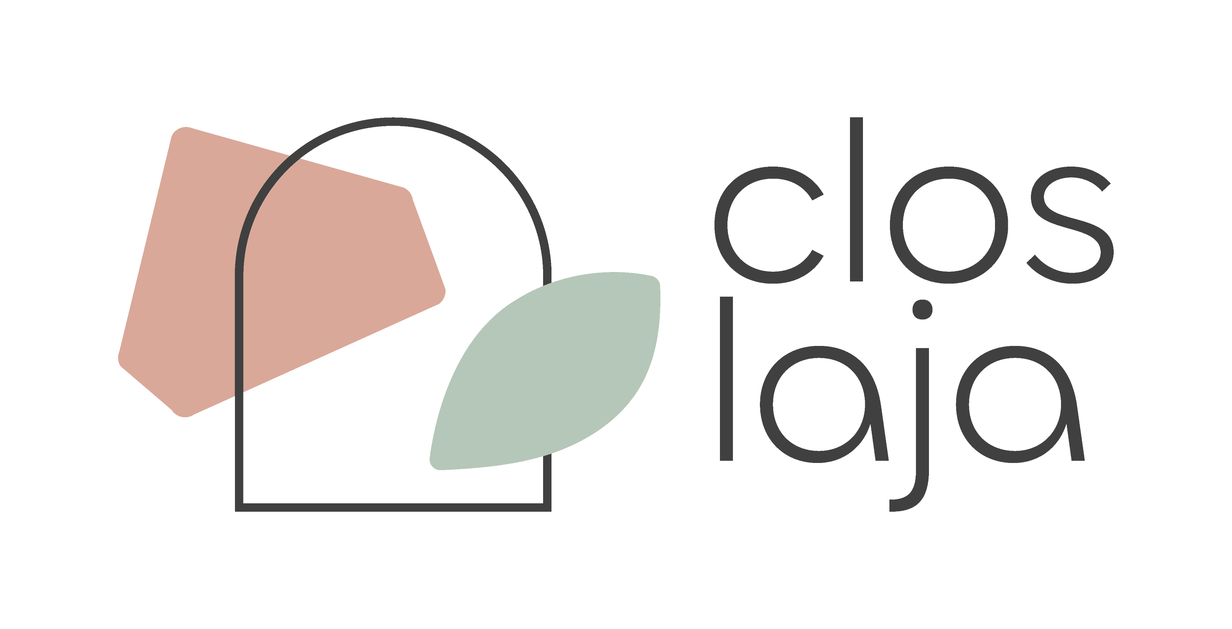 Logo avec un papier beige, une feuille verte et un cadre gris, accompagné du texte "clos léja" en gris foncé.