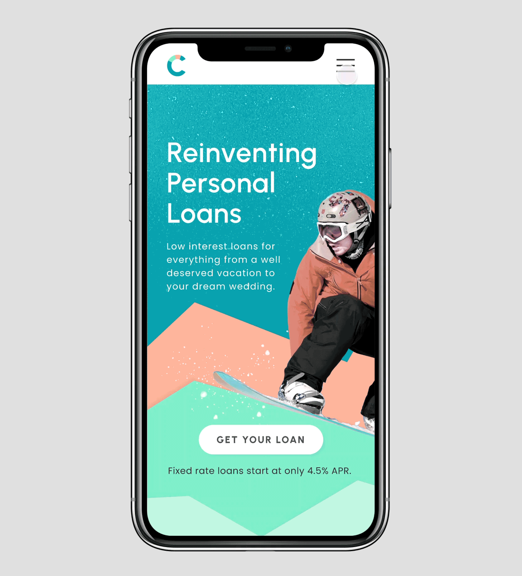 a scrolling prototype of candid personal finance mobile website