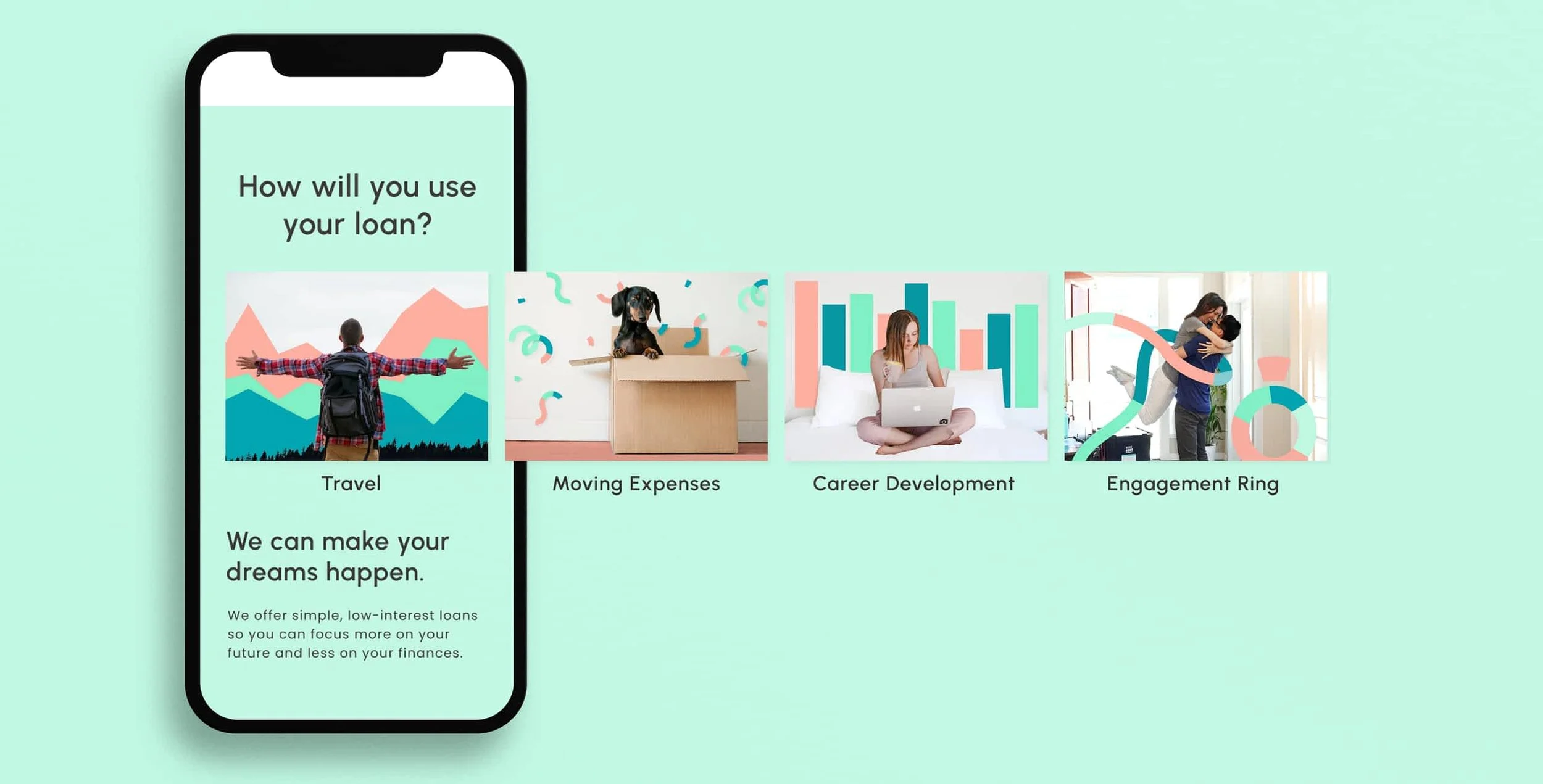 candid mobile site mockup showing illustration and image style