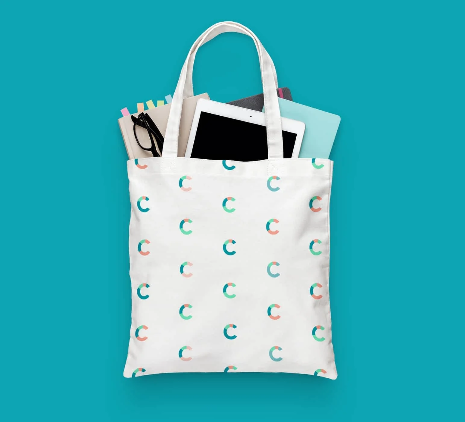 branded tote bag for candid featuring icon logo in multicolor