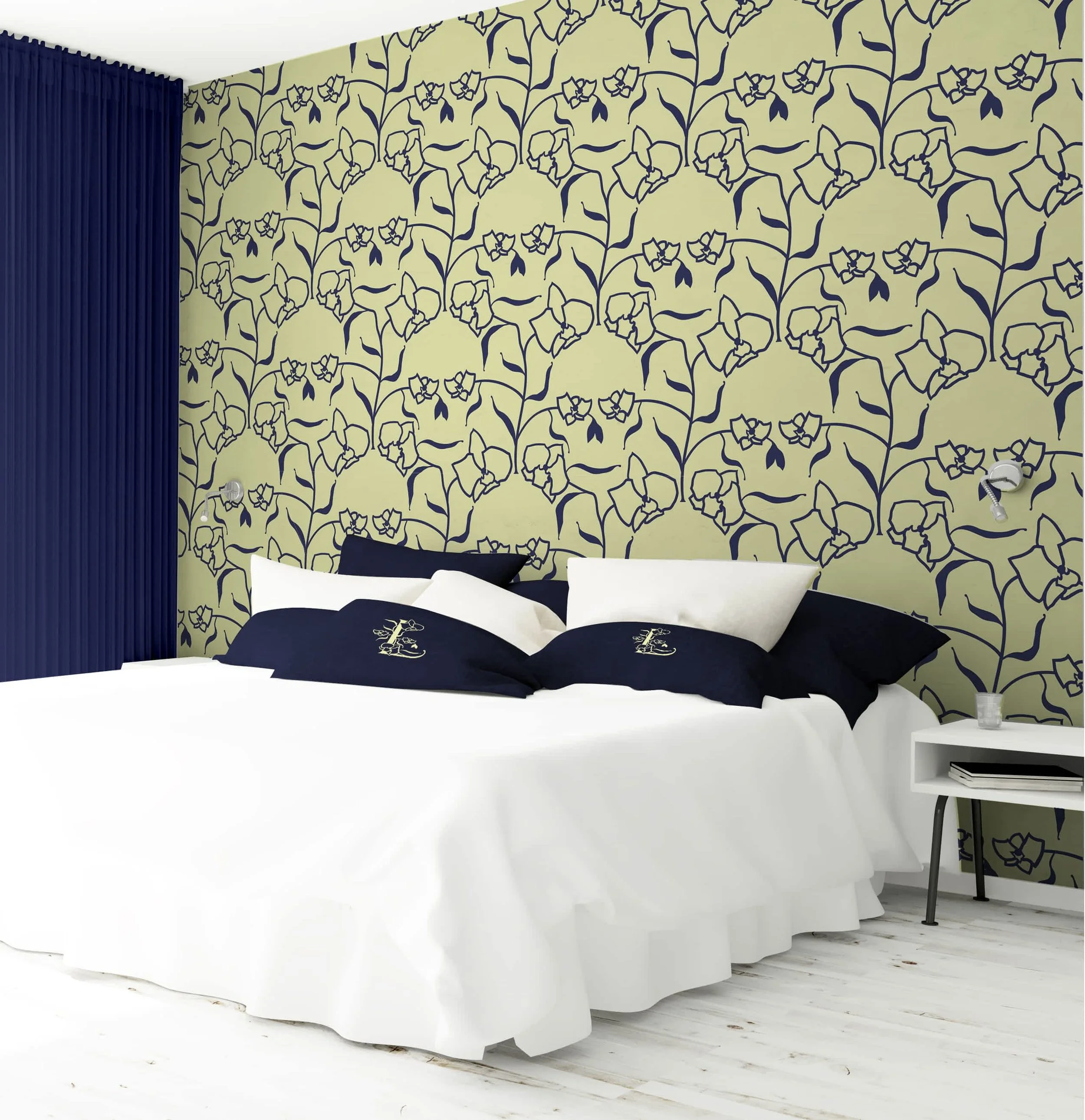 libertalia luxury hotel branding tesselated skull and orchid wallpaper illustration