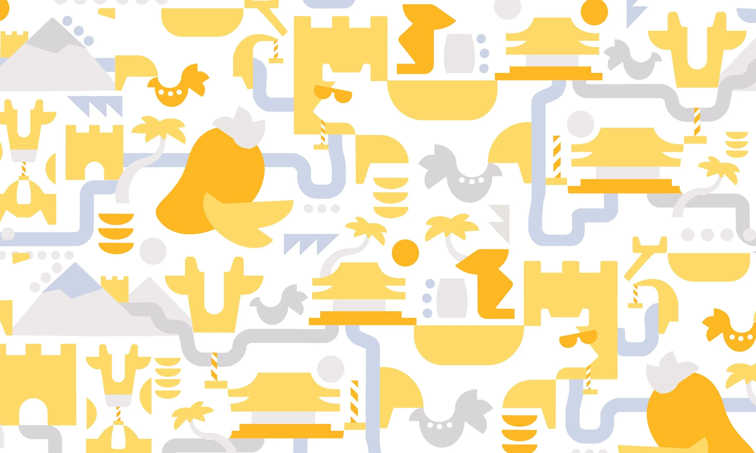 Custom mango flavor illustration featuring iconographic cows, imagery of the great wall and forbidden city, with hints of tropical flavor.