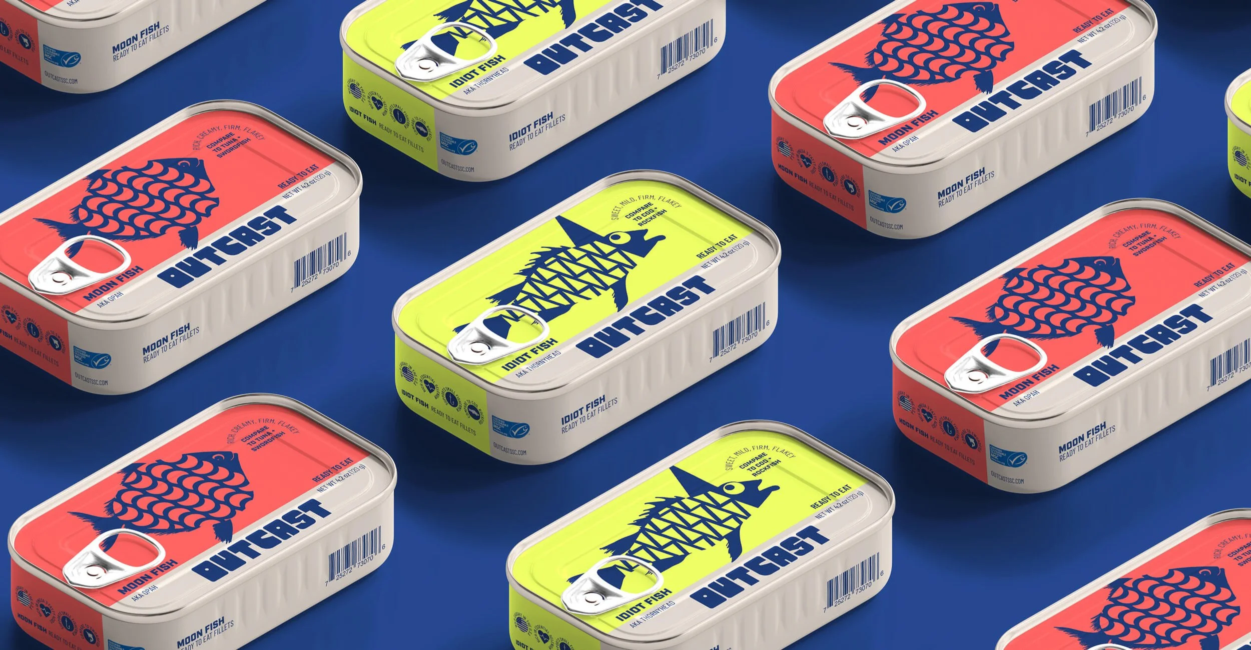 outcast-sustainable-canned-seafood-branding-logo-packaging-design-product-render-moon-fish-idiot-fish-can-array.jpg